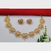 FS Collection Sparkling Pota Stone And Pearl Elegance Necklace Set