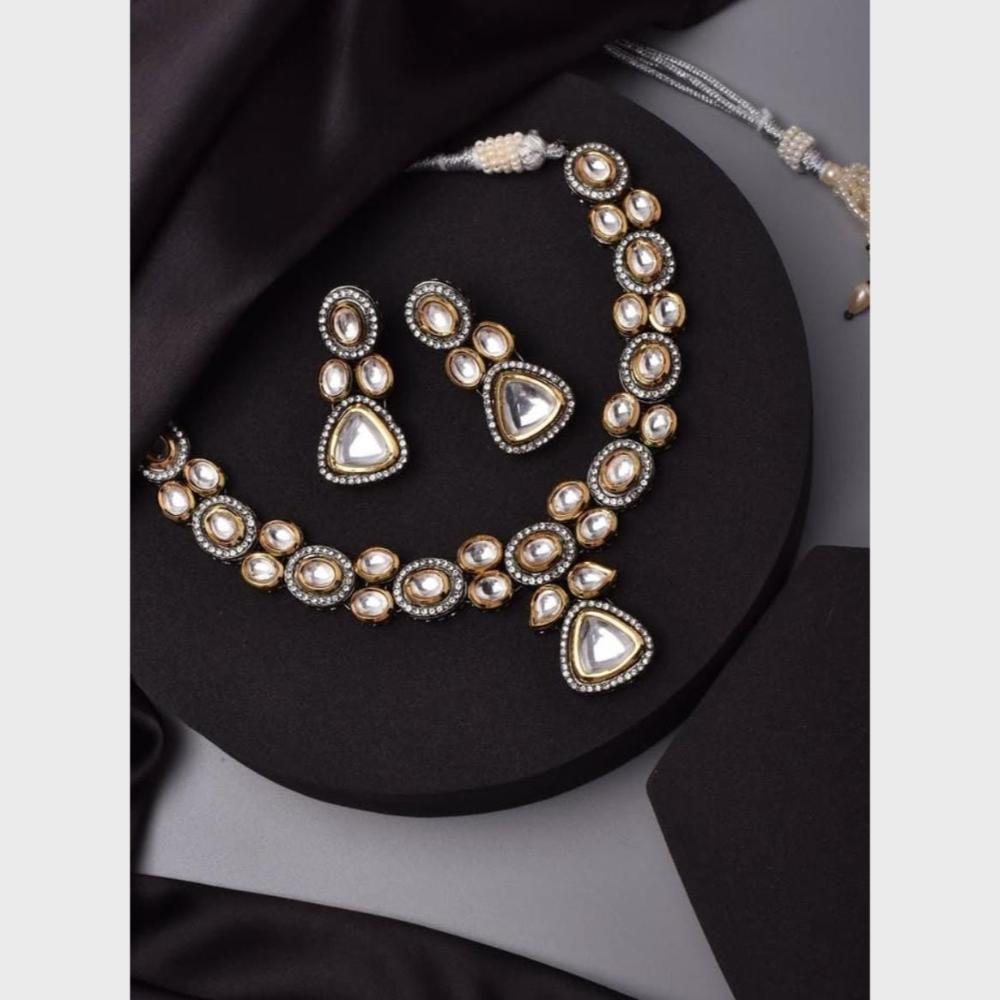 FS Collection 2 Tone Plated Ethnic Design Kundan Stone Necklace Set 