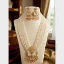 FS Collection Sparkling Pota Stone And Multi Layer Pearl Long Necklace Set