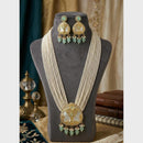 FS Collection Sparkling Pota Stone And Multi Layer Pearl Long Necklace Set