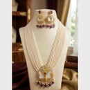FS Collection Sparkling Pota Stone And Multi Layer Pearl Long Necklace Set