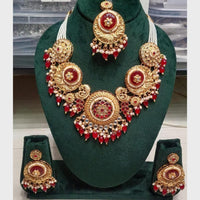 FS Collection Sparkling Pota Stone And Pearl Elegance Necklace Set