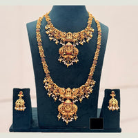 FS Collection Sparkling Pota Stone And Pearl Elegance Temple Double Necklace Set