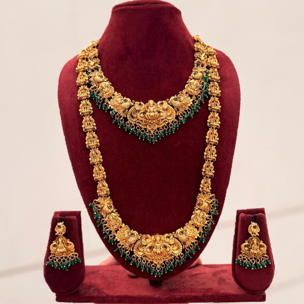 FS Collection Sparkling Pota Stone And Pearl Goddess Temple Double Necklace Set