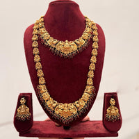 FS Collection Sparkling Pota Stone And Pearl Goddess Temple Double Necklace Set
