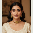 FS Collection Sparkling Pota Stone And Pearl  Necklace Set