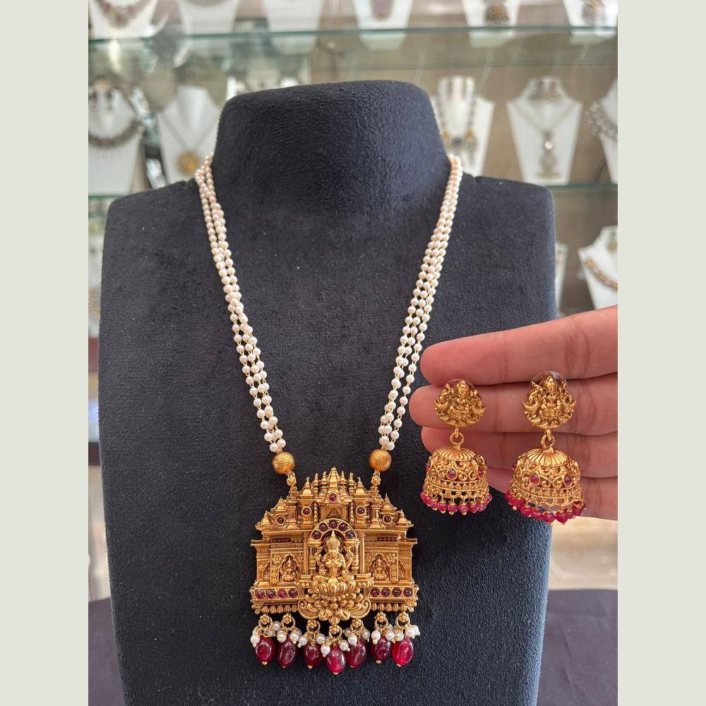 FS Collection Sparkling Pota Stone And Pearl Goddess Temple Necklace Set