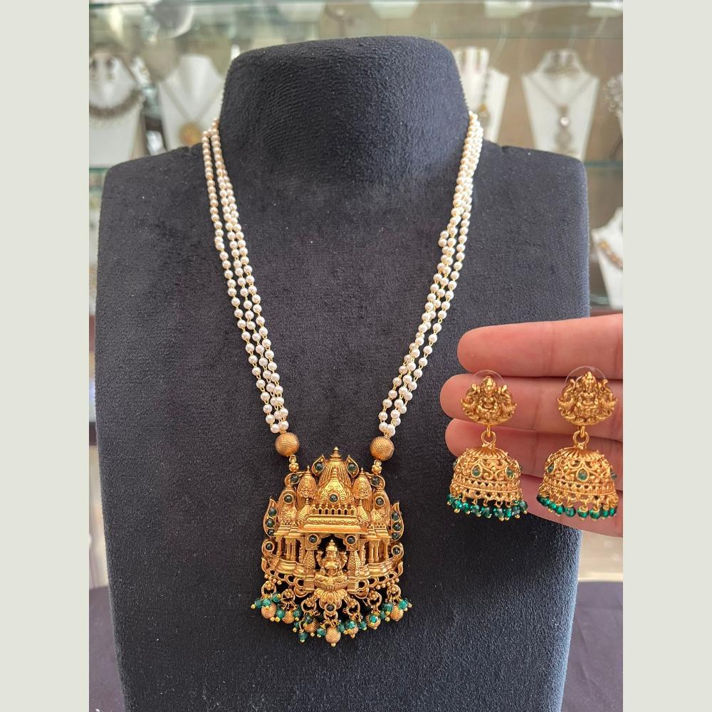 FS Collection Sparkling Pota Stone And Pearl Goddess Temple Necklace Set