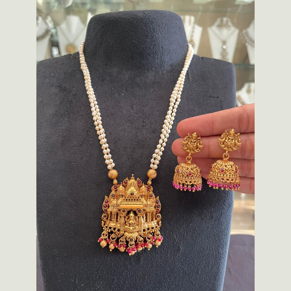 FS Collection Sparkling Pota Stone And Pearl Goddess Temple Necklace Set