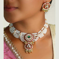 FS Collection Festive Pota Stone And Pearl Choker Necklace Set