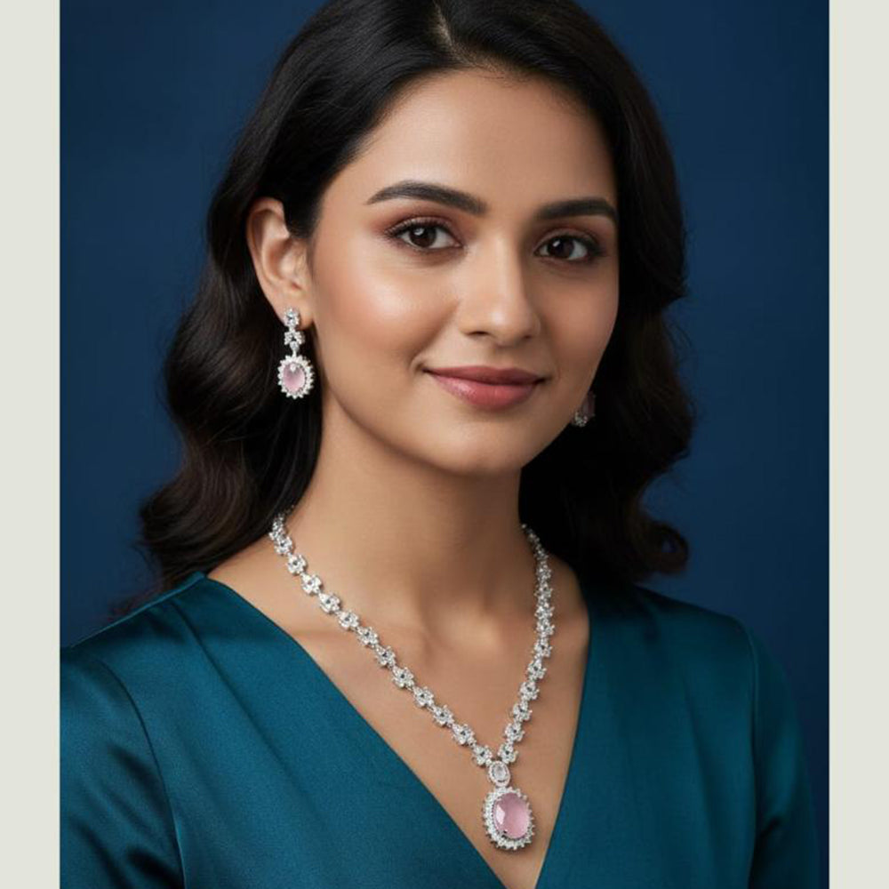 FS Collection Premium American Diamond Statement Necklace Set