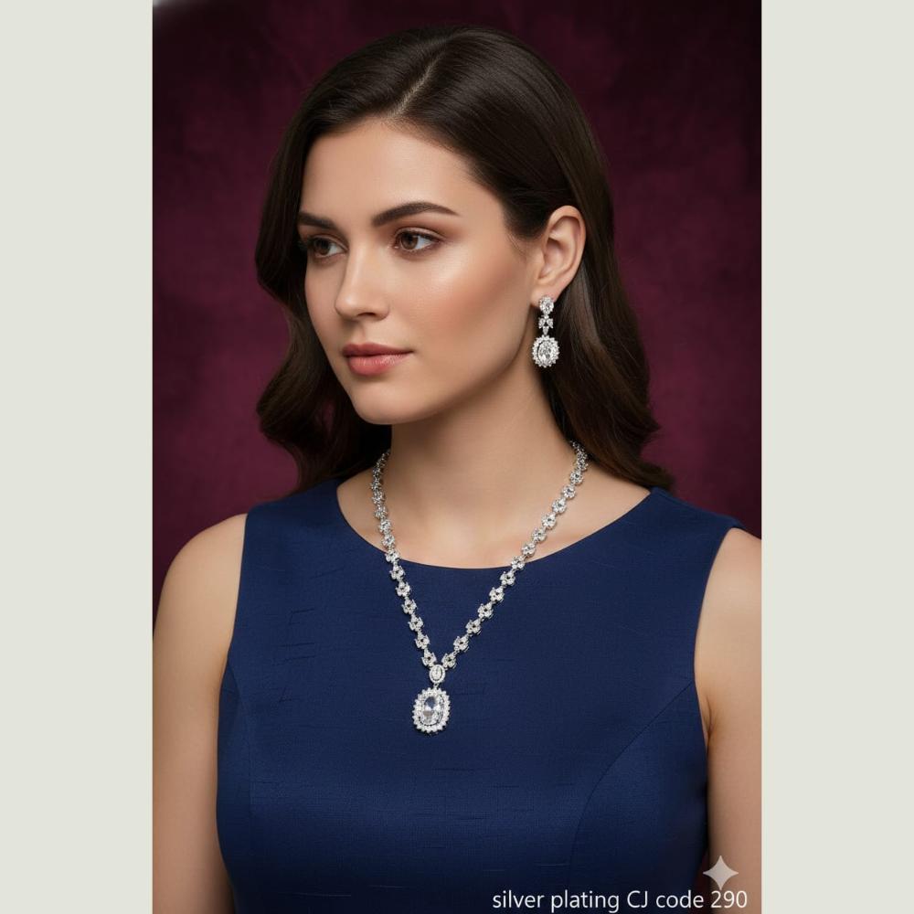 FS Collection Premium American Diamond Statement Necklace Set
