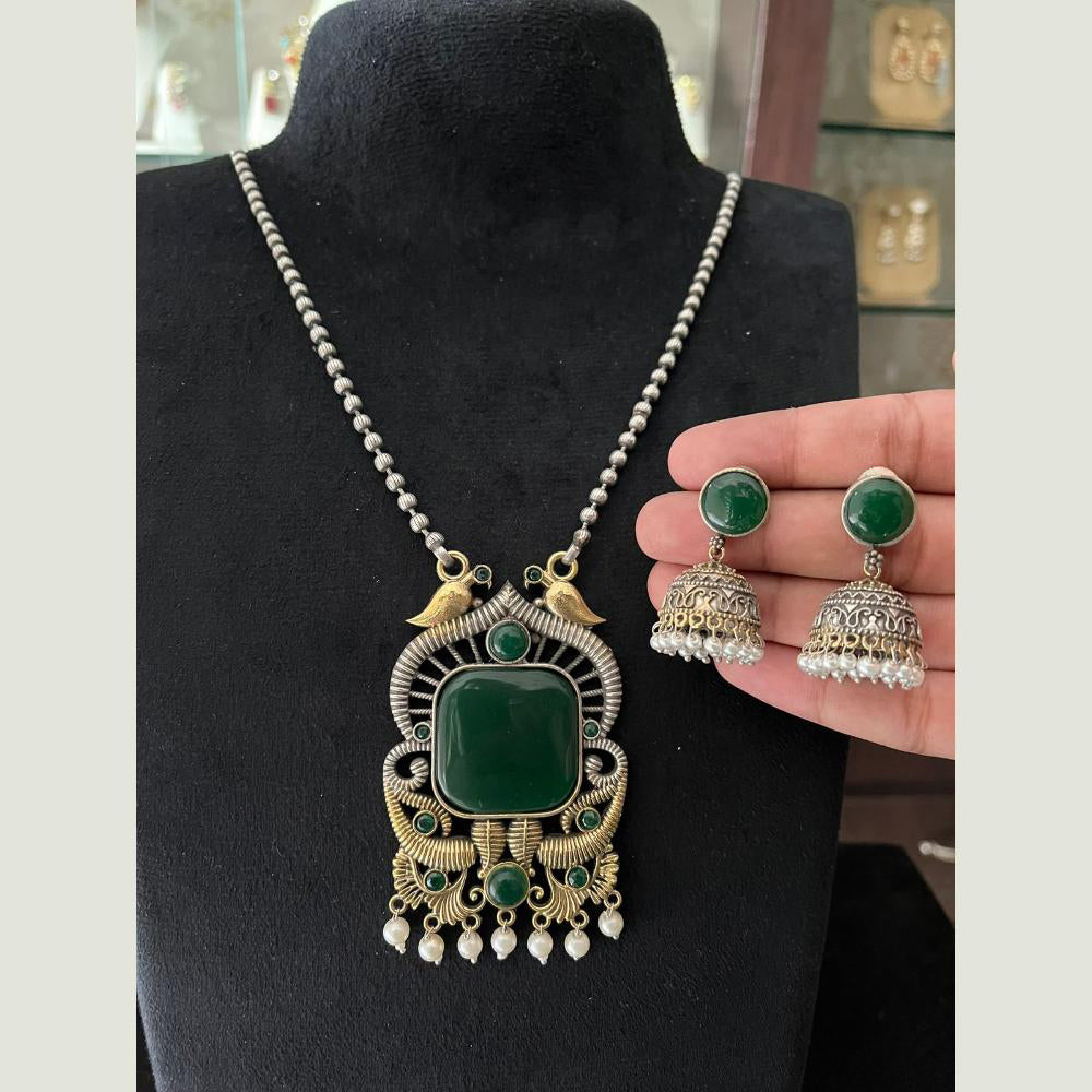 FS Collection 2 Tone Plated Pota Stone  And Pearl Long  Necklace Set