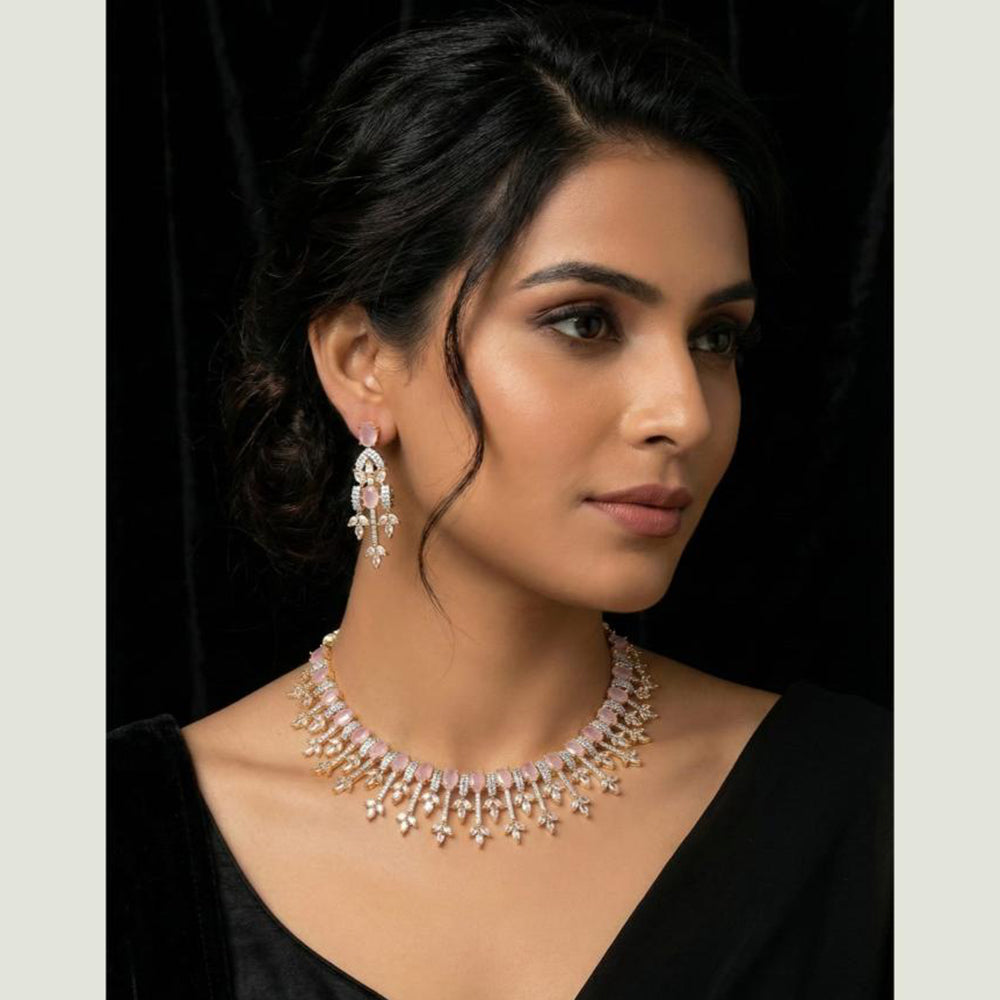 FS Collection Premium American Diamond Statement Necklace Set