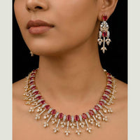 FS Collection Premium American Diamond Statement Necklace Set