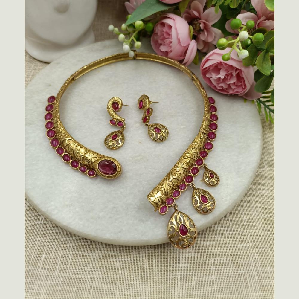 FS Collection Stylish Ethnic Pota Stone Necklace Set