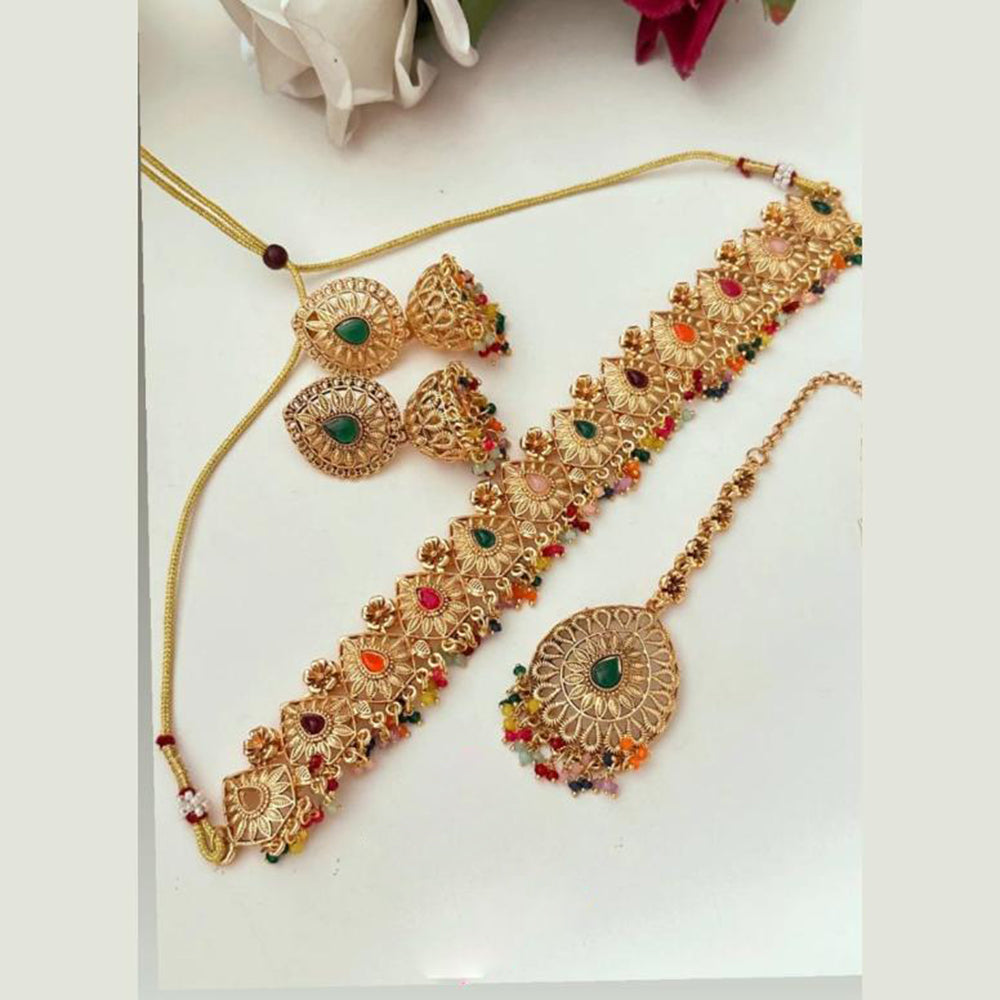 FS Collection Festive Pota Stone And Pearl Choker Necklace Set