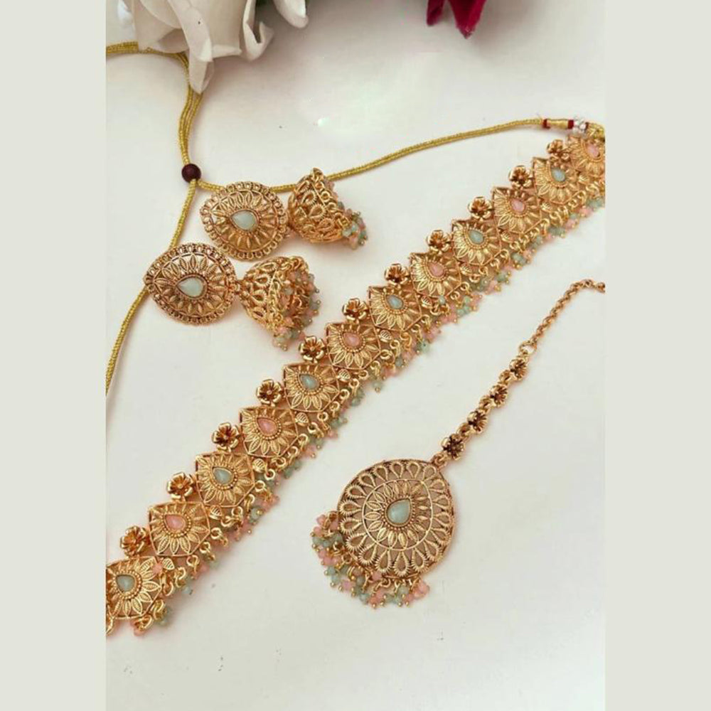 FS Collection Festive Pota Stone And Pearl Choker Necklace Set