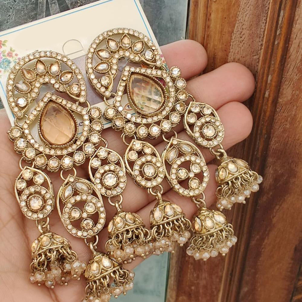 FS Collection Royal Look Pota Stone And Pearl Jhumki Earrings