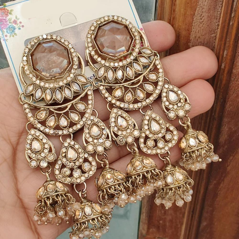 FS Collection Royal Look Pota Stone And Pearl Jhumki Earrings