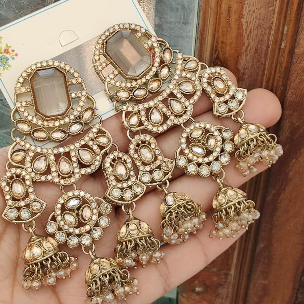 FS Collection Royal Look Pota Stone And Pearl Jhumki Earrings