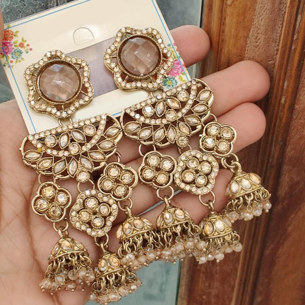FS Collection Royal Look Pota Stone And Pearl Jhumki Earrings