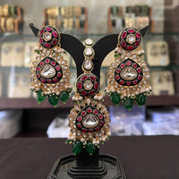 FS Collection Pota Stone And Beads Designer Dangler Earrings With Maangtikka