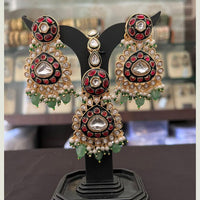 FS Collection Pota Stone And Beads Designer Dangler Earrings With Maangtikka