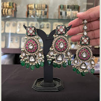 FS Collection Pota Stone And Beads Designer Dangler Earrings With Maangtikka