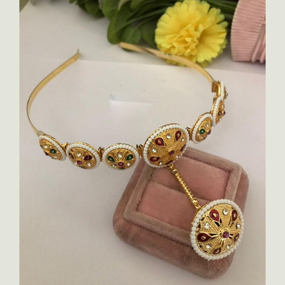 FS Collection Heritage Inspired Austrian Stone And Pearl Meenakari Wedding Hair Band