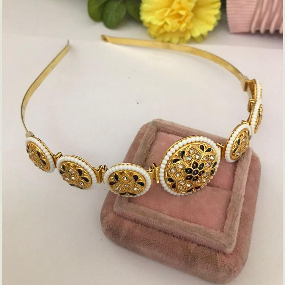 FS Collection Heritage Inspired Austrian Stone And Pearl Meenakari Wedding Hair Band
