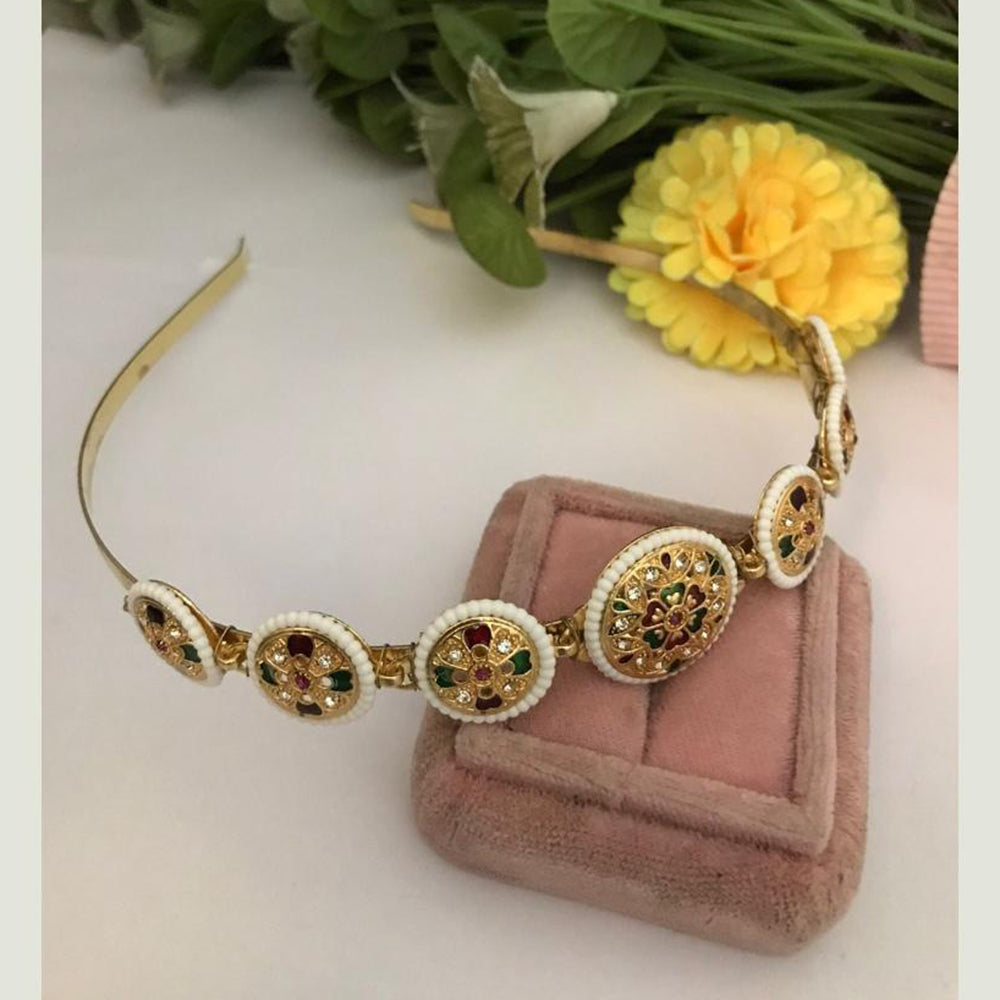 FS Collection Heritage Inspired Austrian Stone And Pearl Meenakari Wedding Hair Band
