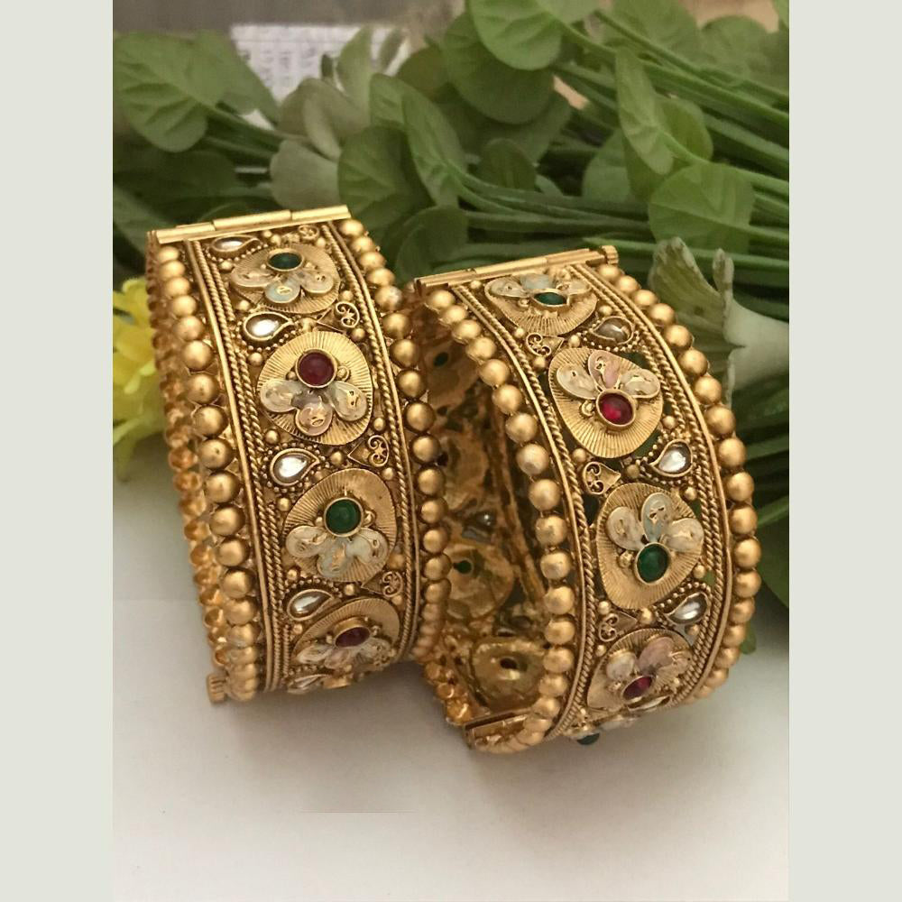 FS Collection Traditional Pota Stone And Meenakari Openable Bangles Set