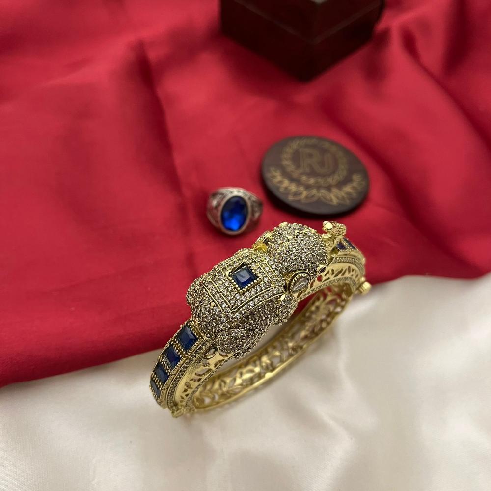 FS Collection Traditional Austrian Stone And Pota Stone Elephant Motif  Kada Bangles