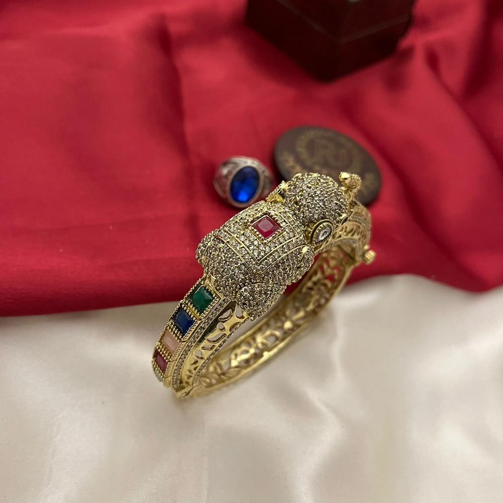 FS Collection Traditional Austrian Stone And Pota Stone Elephant Motif  Kada Bangles