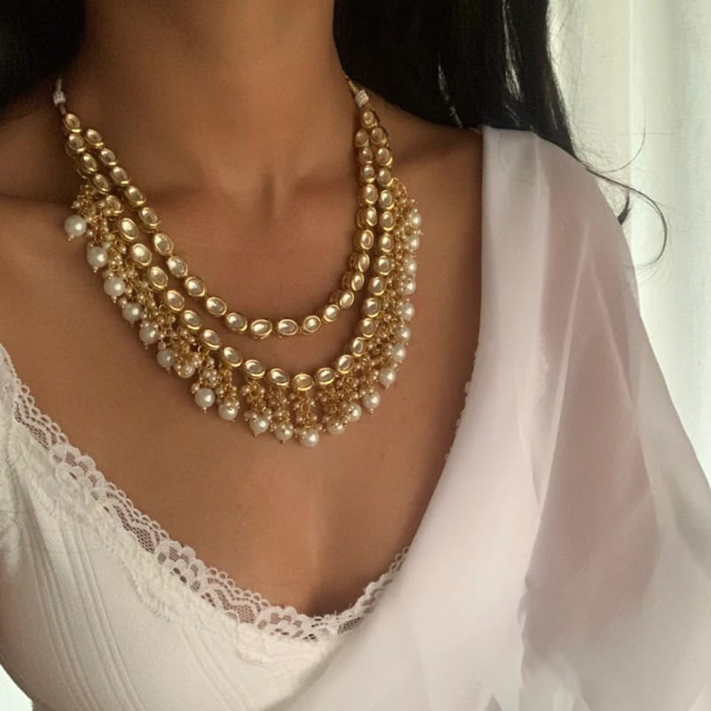FS Collection Classic Kundan Stone And Beads Designer Necklace Set