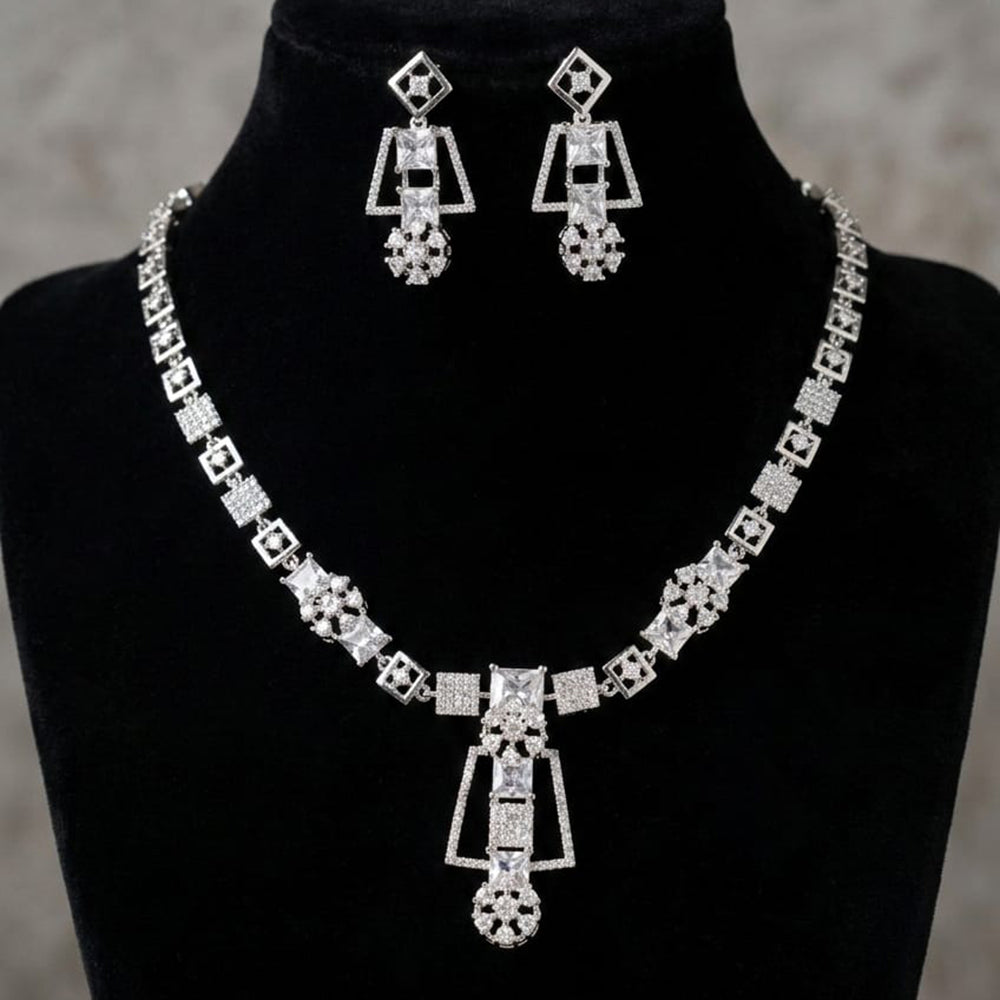 FS Collection Premium American Diamond Statement Necklace Set