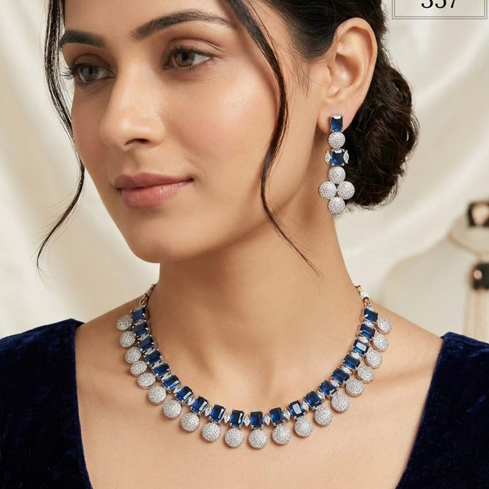 FS Collection Premium American Diamond Statement Necklace Set