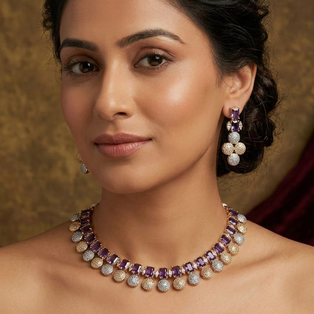 FS Collection Premium American Diamond Statement Necklace Set