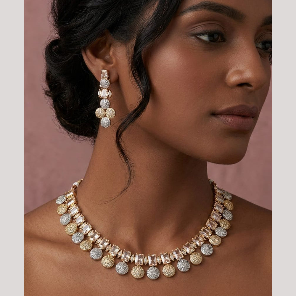 FS Collection Premium American Diamond Statement Necklace Set