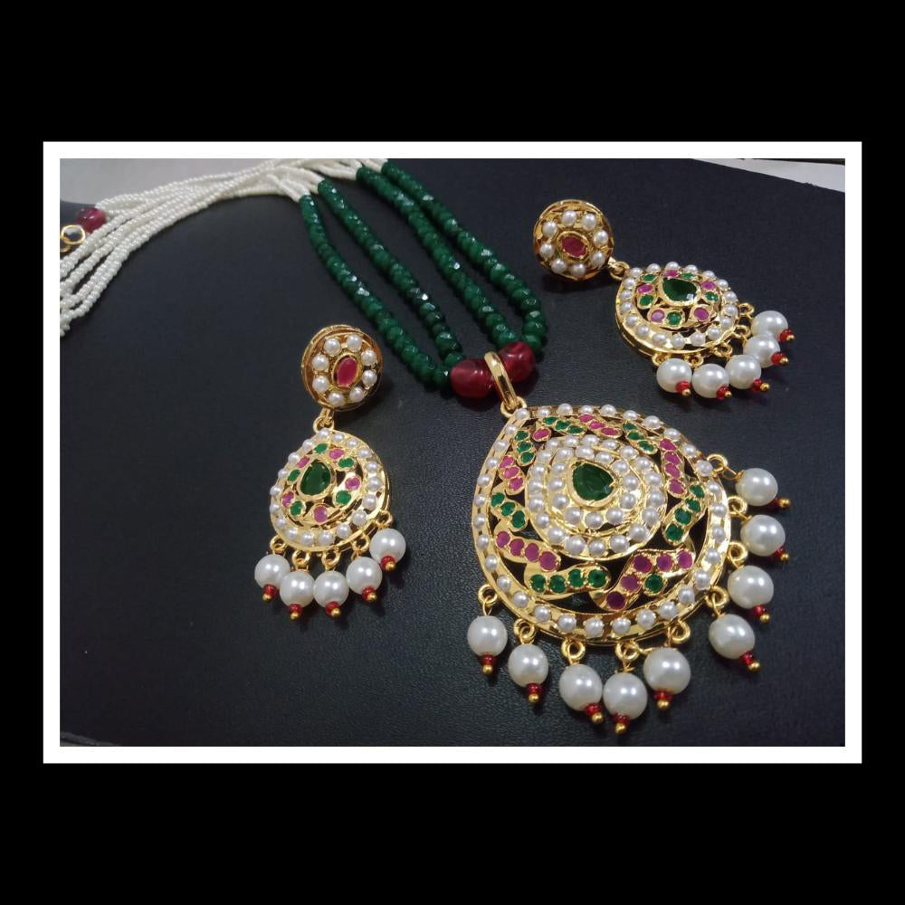 FS Collection Royal Look Pota Stone And Pearl Long Necklace Set