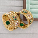 FS Collection Heritage Style Pota Stone And Pearl Openable Bangles Set