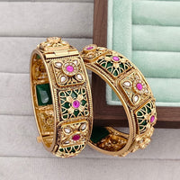 FS Collection Heritage Style Pota Stone And Pearl Openable Bangles Set