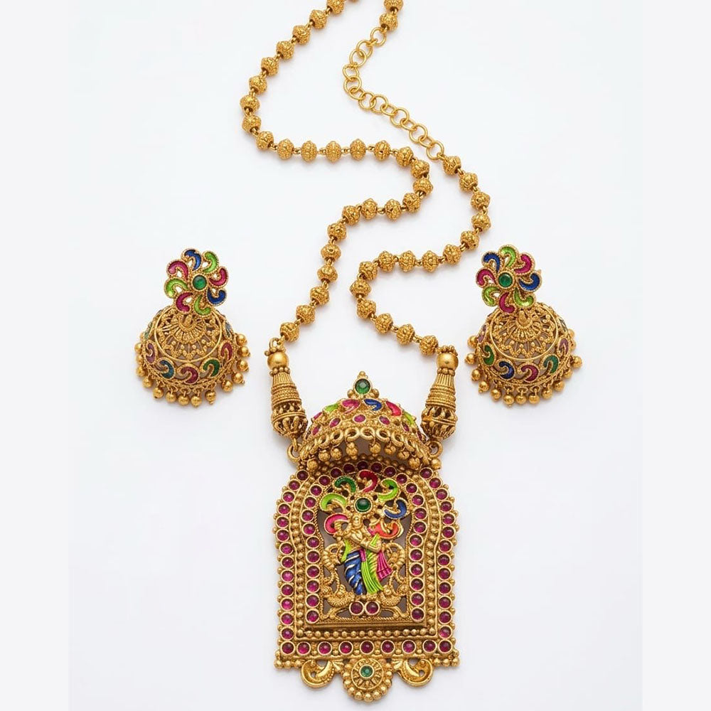 FS Collection Royal Look Pota Stone And Meenakari Temple Necklace Set