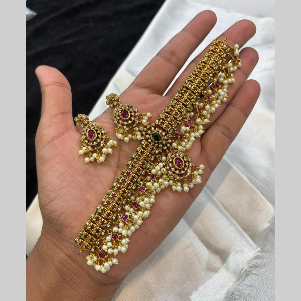 FS Collection Ethnic Design Pota Stone And Pearl Choker Necklace Set