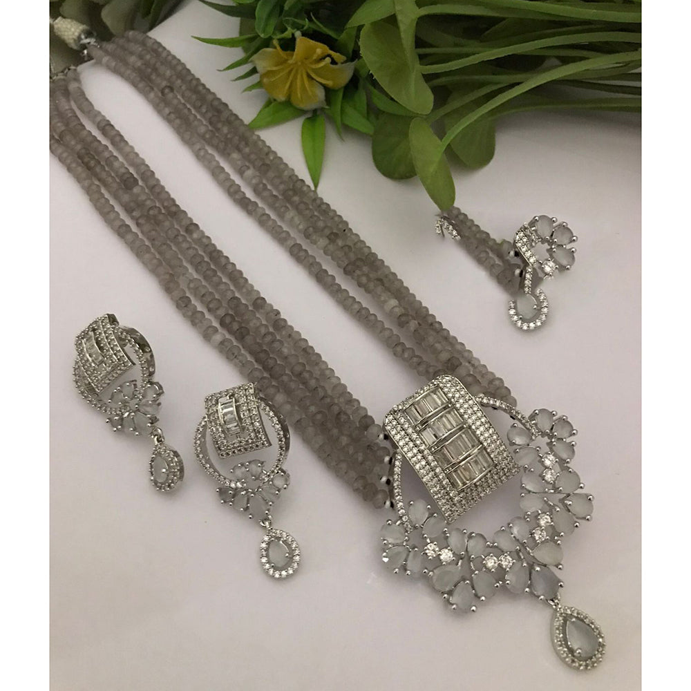 FS Collection Premium American Diamond Statement Long Necklace Set