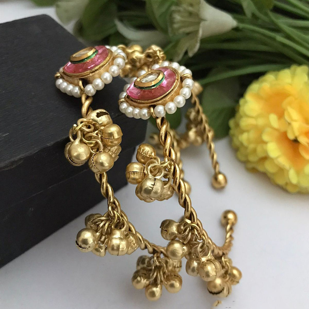 FS Collection Designer Royal Elegance Pota Stone Pearl Ghungroo Adjustable Bangles Set