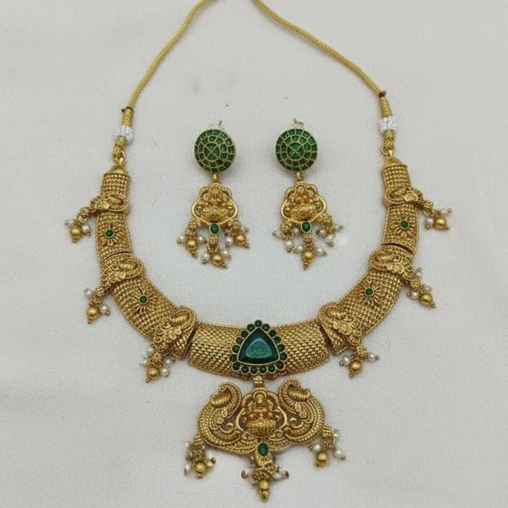 FS Collection Ethnic Design Pota Stone And Pearl Temple Necklace Set