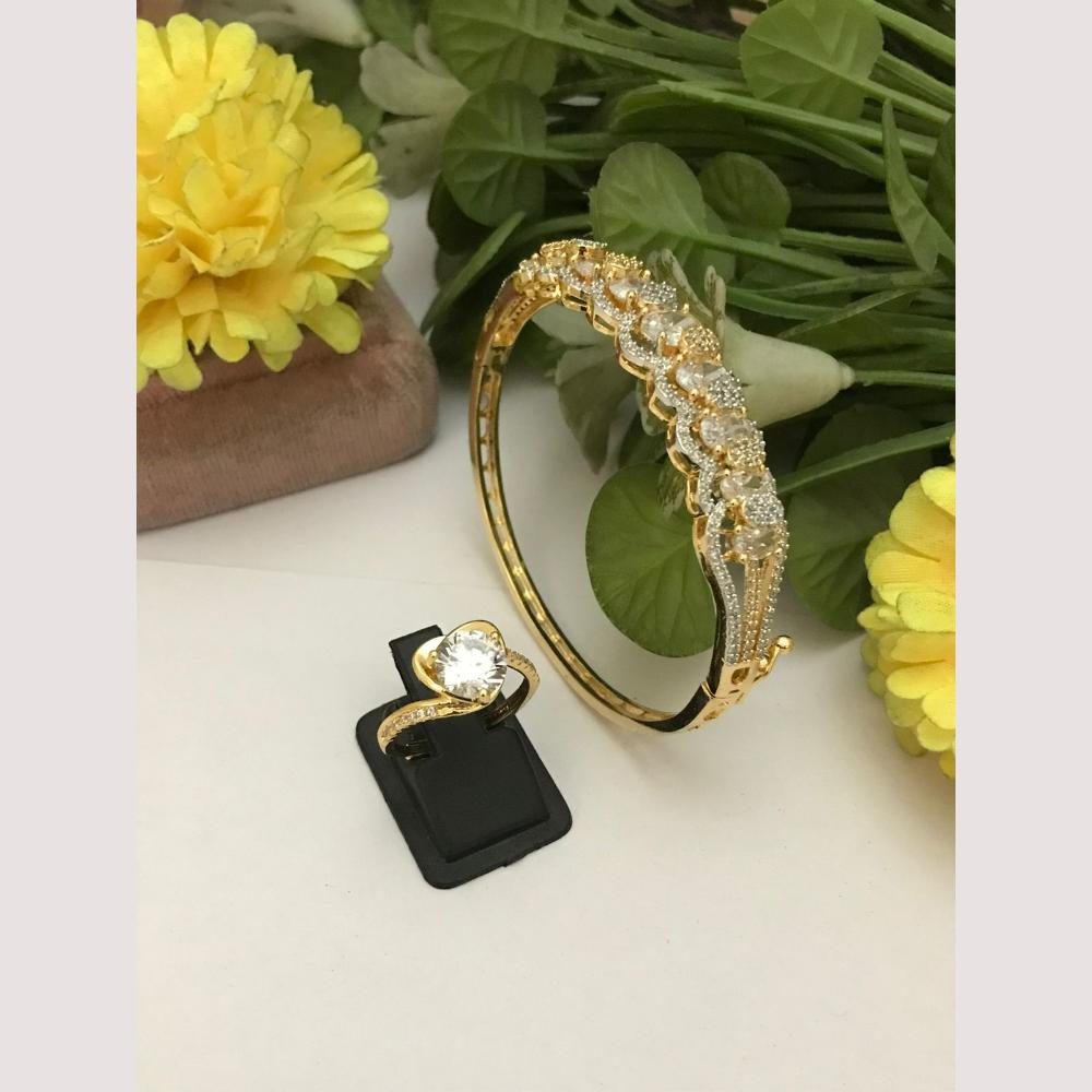 FS Collection Elegant American Diamond Bracelet And Ring Matching Combo Set 