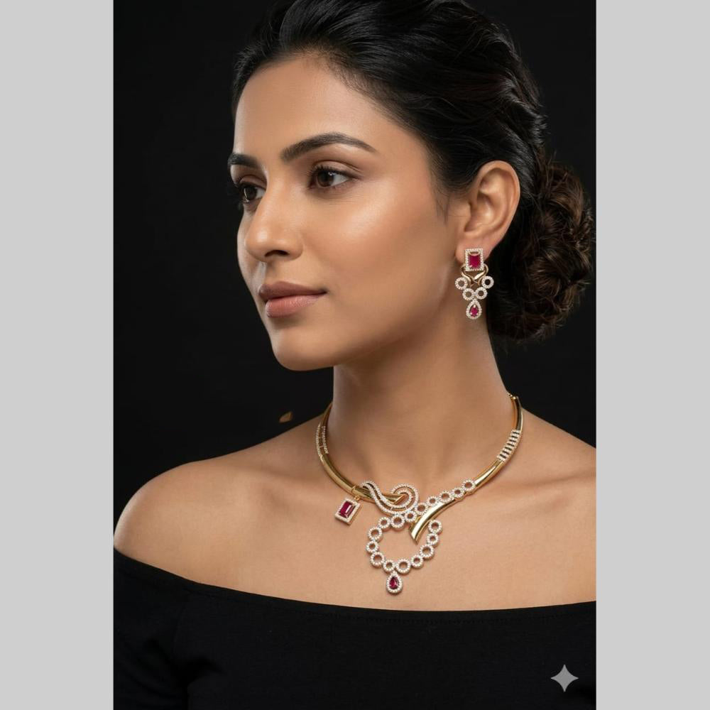 FS Collection Premium American Diamond Statement Necklace Set